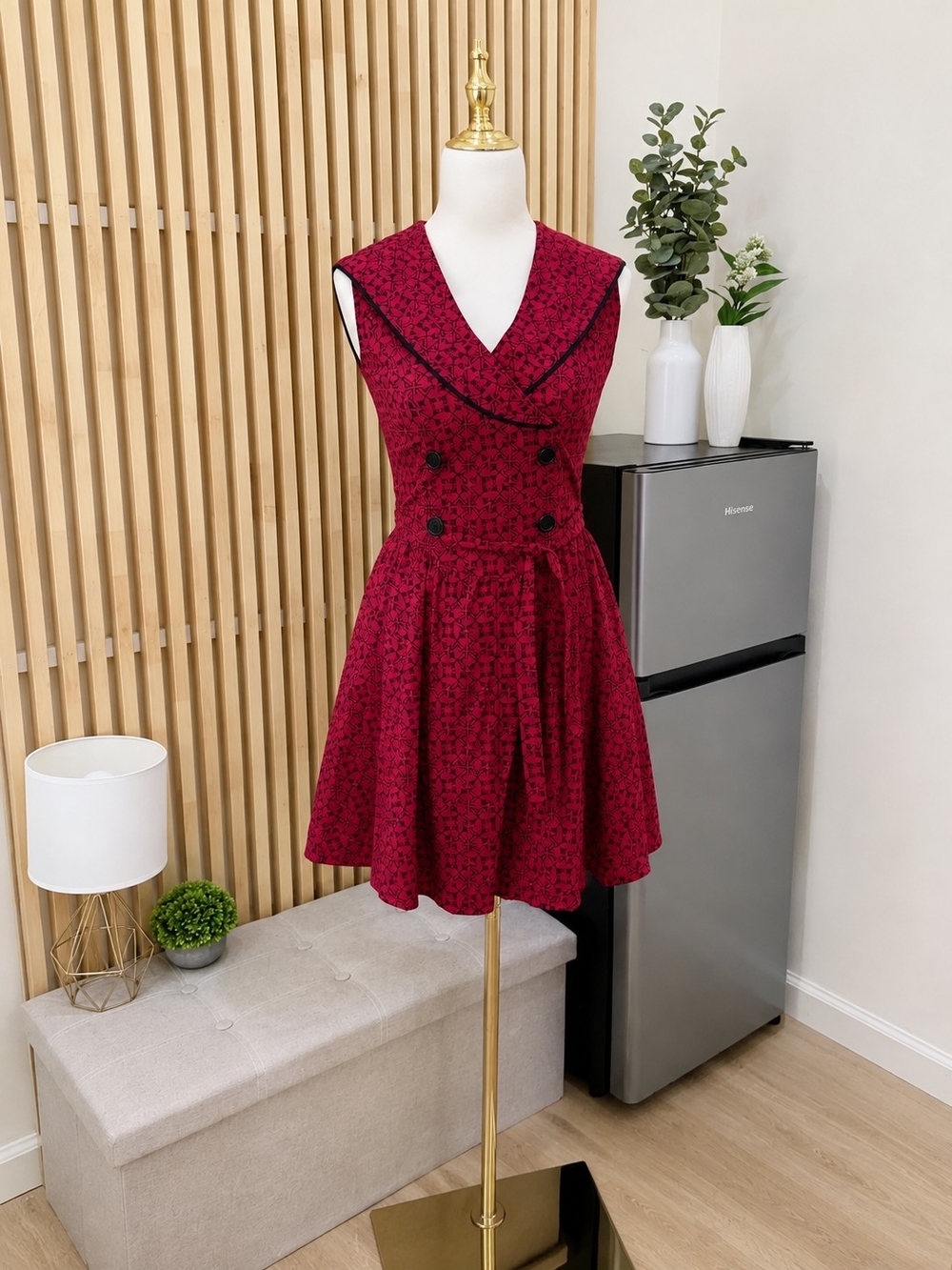 Structured Double-Breasted Red Fit & Flare Dress